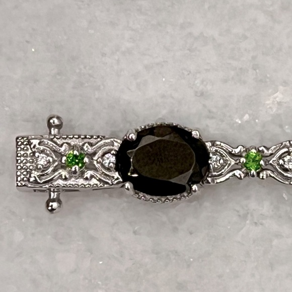 Shungite Multigemstone Sterling Silver Box Lock Clasp Closure Bracelet - Picture 5 of 11